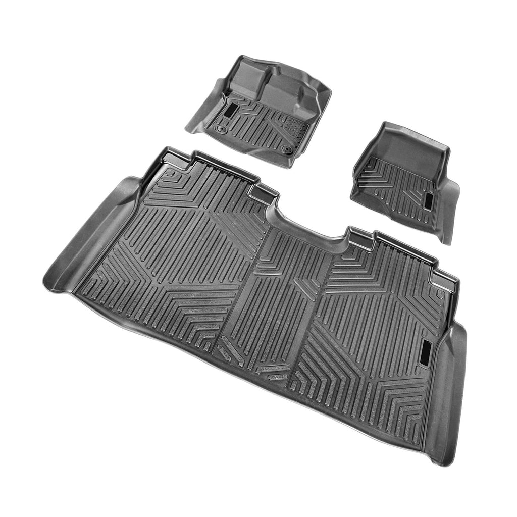 Automotive Floor Mats, Fits for 2015-2024 Ford F-150 (Includes 2022-2024 Lightning) SuperCrew with Carpet & Without Fold Flat Storage, 3 pcs Front and 2nd Row Liners, Liners for Trucks, Black