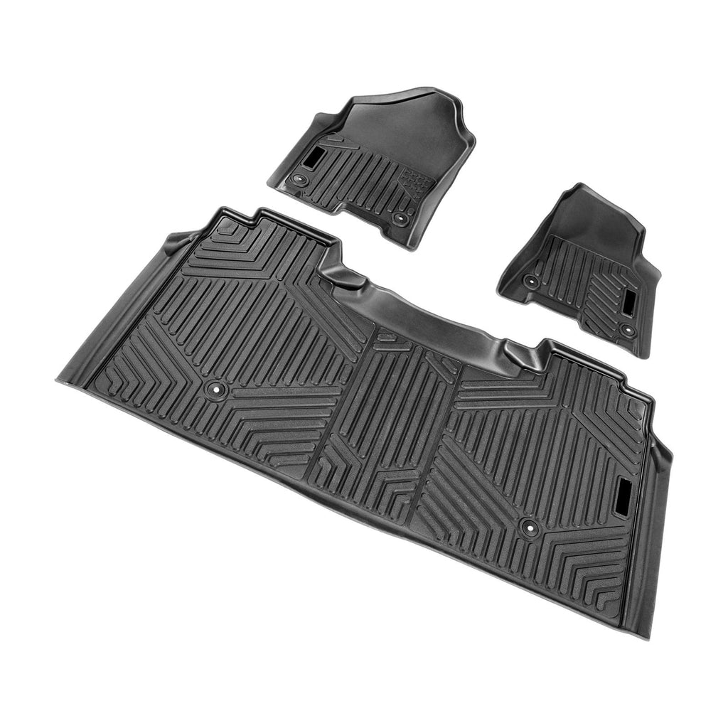 Automotive Floor Mats, Fits for Dodge Ram 1500 Crew Cab 2019-2024, 3 pcs Front and 2nd Row Liners, All Weather Custom Fit TPE Vehicle Floor Mats, Easy to Clean Floor Liners for Trucks, Black