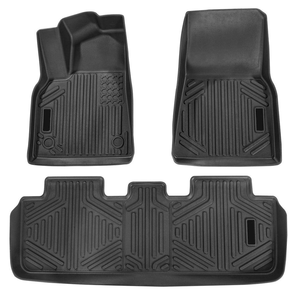 Automotive Floor Mats, Fits for Tesla Model Y 2021-2024, 3 pcs Front and 2nd Row Liners, All Weather Custom Fit TPE Vehicle Floor Mats, Easy to Clean and Secure Floor Liners for SUV, Black
