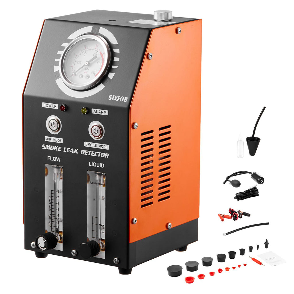 Automotive Smoke Machine Leak Detector, EVAP Smoke Machine Leak Tester with Built-in Air Pump, Pressure Gauge, Oil Level & Flow Meter, 2-Mode Vacuum Diagnostic Detector for EVAP Fuel Pipe System