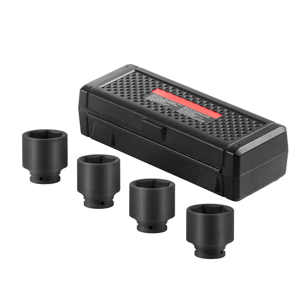 Axle Nut Impact Socket Set, 1/2" Drive 6-Point 4-Piece SAE Spindle Nut Socket Set, CR-MO Heat Treated Large Socket Set with Storage Case, for Auto Repair, Removing or Installing Axle Nuts