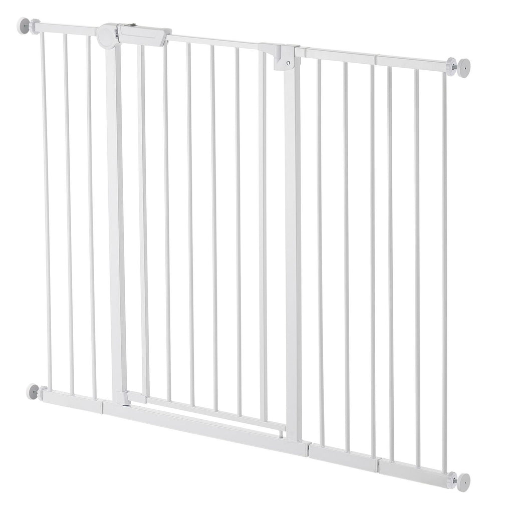 Baby Gate, 26-48 Inches Adjustable Width, 36 Inches High Dog Gate, Easy Step Walk Thru, for Child Pet Security, Pressure Mount Kit, Wall Cups, One-Hand Open, for Stairs and Doorways, White