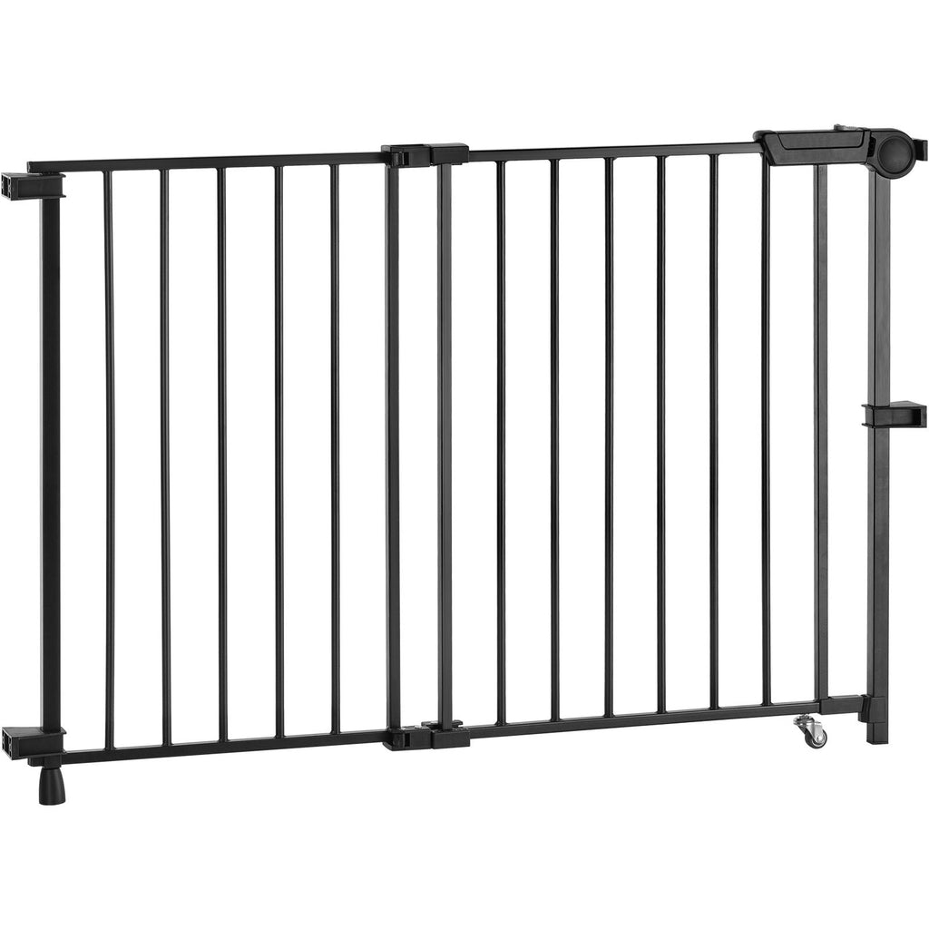 Baby Gate, 29.5-43 Inches Adjustable Width, 28 Inches High Dog Gate, No Threshold Bar, Easy Step Walk Thru, for Child Pet Security, with Screws, One-Hand Open, for Stairs and Doorways, Black