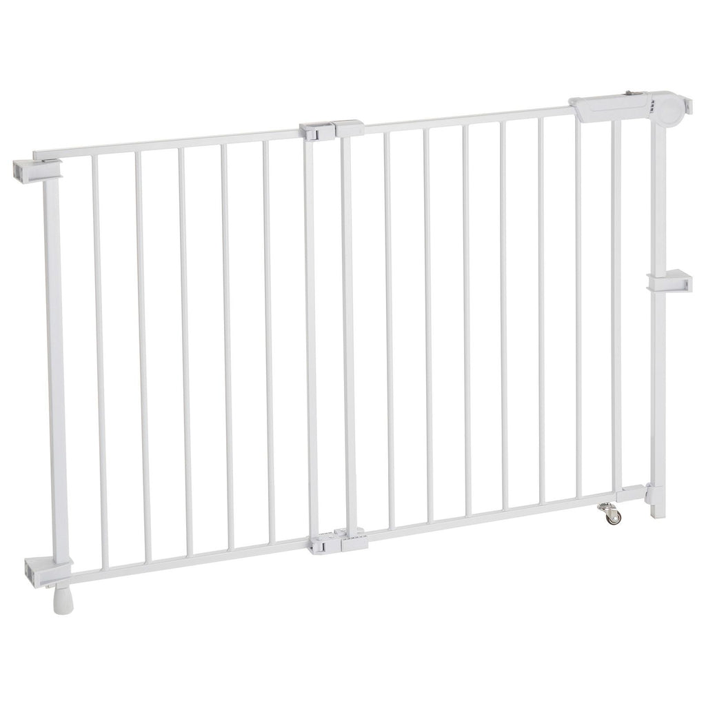 Baby Gate, 29.5-43 Inches Adjustable Width, 28 Inches High Dog Gate, No Threshold Bar, Easy Step Walk Thru, for Child Pet Security, with Screws, One-Hand Open, for Stairs and Doorways, White