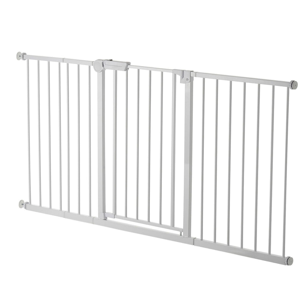 Baby Gate, 60.6-63.3 Inches Adjustable Width, 30 Inches High Dog Gate, Easy Step Walk Thru, for Child Pet Security, Pressure Mount Kit, Wall Cups, One-Hand Open, for Stairs and Doorways, White