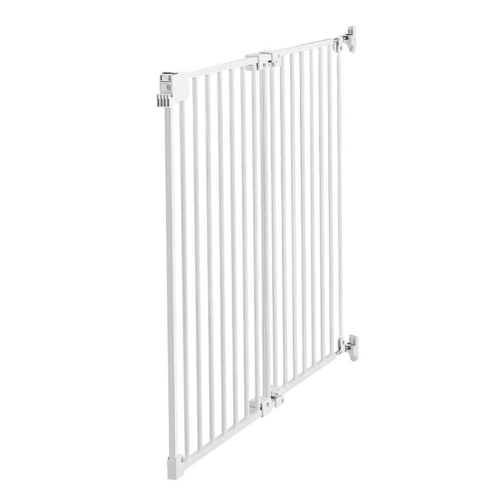 Baby Gate for Stairs, 26-43 in Adjustable Width, 28 in High Dog Gate, No Bottom Bar, One-Handed Operation, Easy Drilling Installation with Hardware Kit, for Stairs, Doorways, and House, White