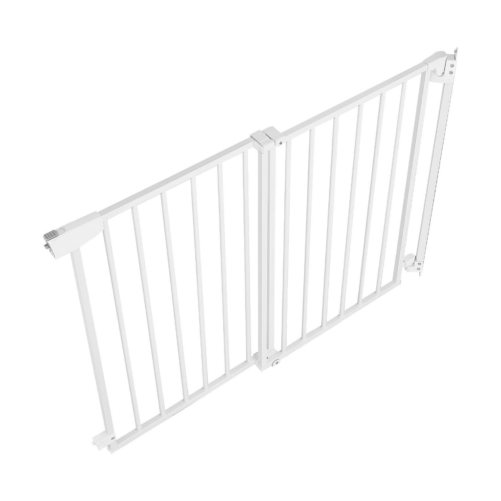 Baby Gate for Stairs, 28-43 in Adjustable Width, 30 in High Dog Gate, No Bottom Bar, One-Handed Operation, Easy Drilling Installation with Hardware Kit, for Stairs, Doorways, and House, White