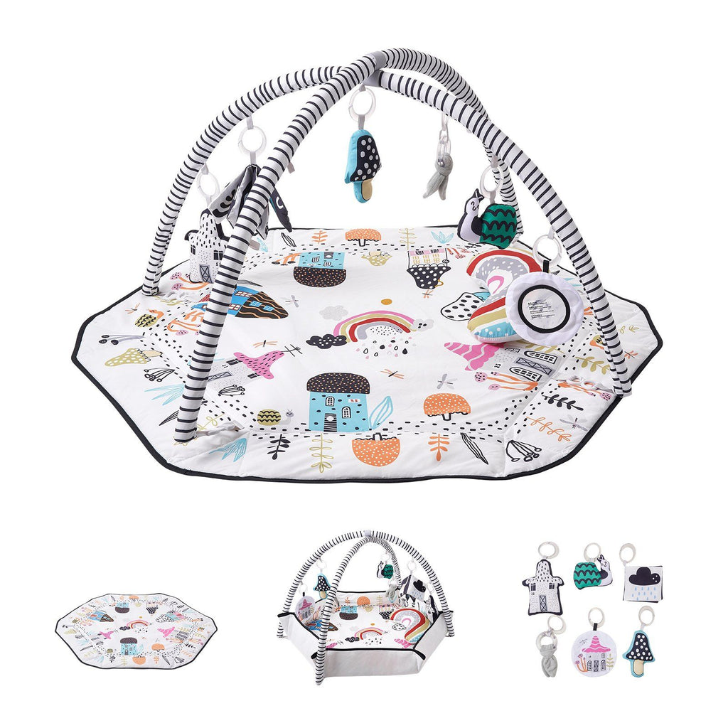 Baby Play Gym Mat Tummy Time Activity Mat with 6 Sensory Toys 41.7" x 41.7"