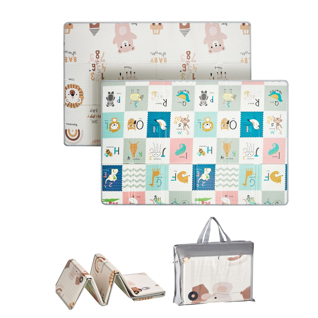 Baby Play Mat, 51"x79" Baby Crawling Mat, Non-Slip One-Piece Foam Baby Playmat, Foldable Portable Reversible Floor Mat with Travel Bag, Waterproof Activity Playmats