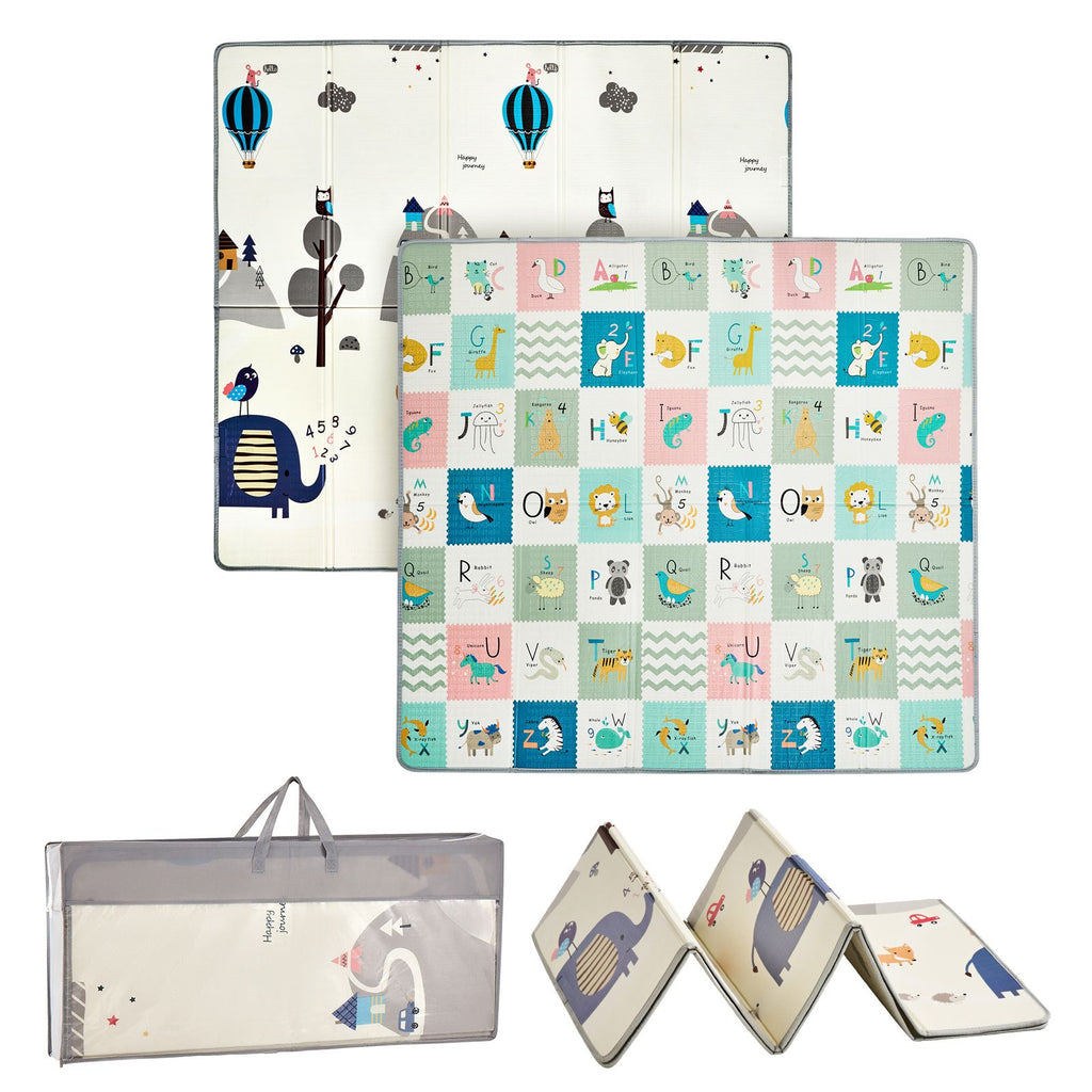 Baby Play Mat, 71"x79" Extra Large Baby Crawling Mat, Non-Slip One-Piece Foam Baby Playmat, Foldable Reversible Floor Mat with Travel Bag, Waterproof Activity Playmat for Babies Toddlers Infants