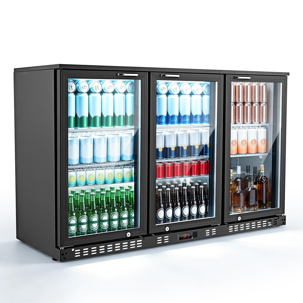 Back Bar Cooler, 11.4 Cu.Ft Commercial Beverage Refrigerator with 3 Glass Door, Large Under Counter Fridge w/ LED Lighting, Shelf, Low-E Glass Display Cooler for Store, Lobby, Restaurant, Pub