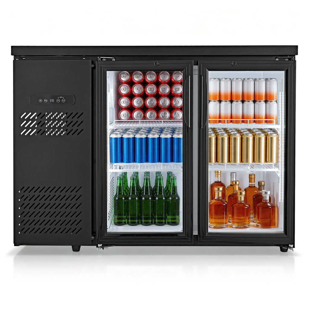 Back Bar Cooler, 11.8 Cu. Ft Counter Height Beverage Refrigerator, Commercial Display Fridge w/ 2 Glass Doors, LED Lighting, Shelves, Fan Cooling Beer Wine Cooler for Pub, Merchandiser, Office
