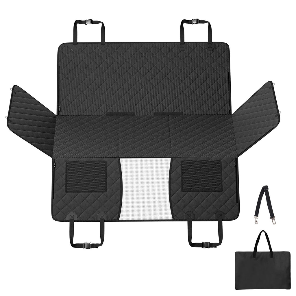 Back Seat Extender for Dogs,Dog Hammock for Car Back seat,Dog Car Seat Cover with Hard Bottom Dog Car Seat Bed 52"x24.8" ,Supports 350lb with Mesh Window and Storage Pocket for Car, SUV