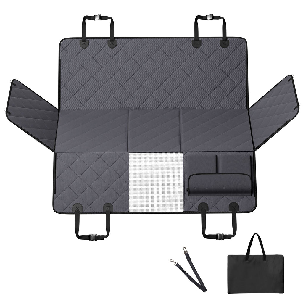 Back Seat Extender for Dogs,Dog Hammock for Car Back seat,Waterproof Hard Bottom Dog Car Seat Cover for Back Seat 54"x24",Supports 400lbs with Mesh Window and Storage Pocket for Car, SUV