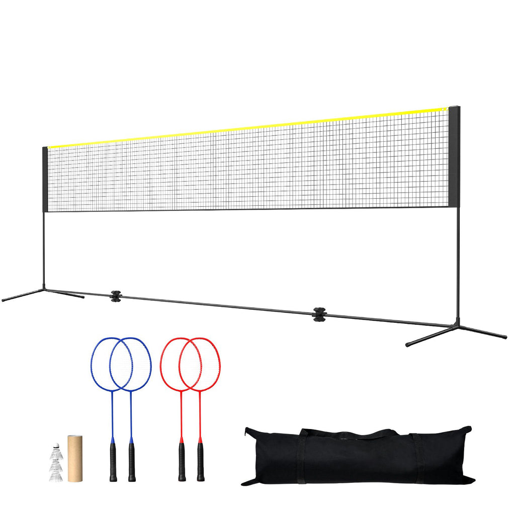 Badminton Net, Height Adjustable Volleyball Net, 20ft Wide Foldable Pickleball Net, Portable Tennis Net Set with Poles, Stand, Bag, Rackets, Nylon Shuttlecocks, Kid Backyard Indoor Outdoor Use