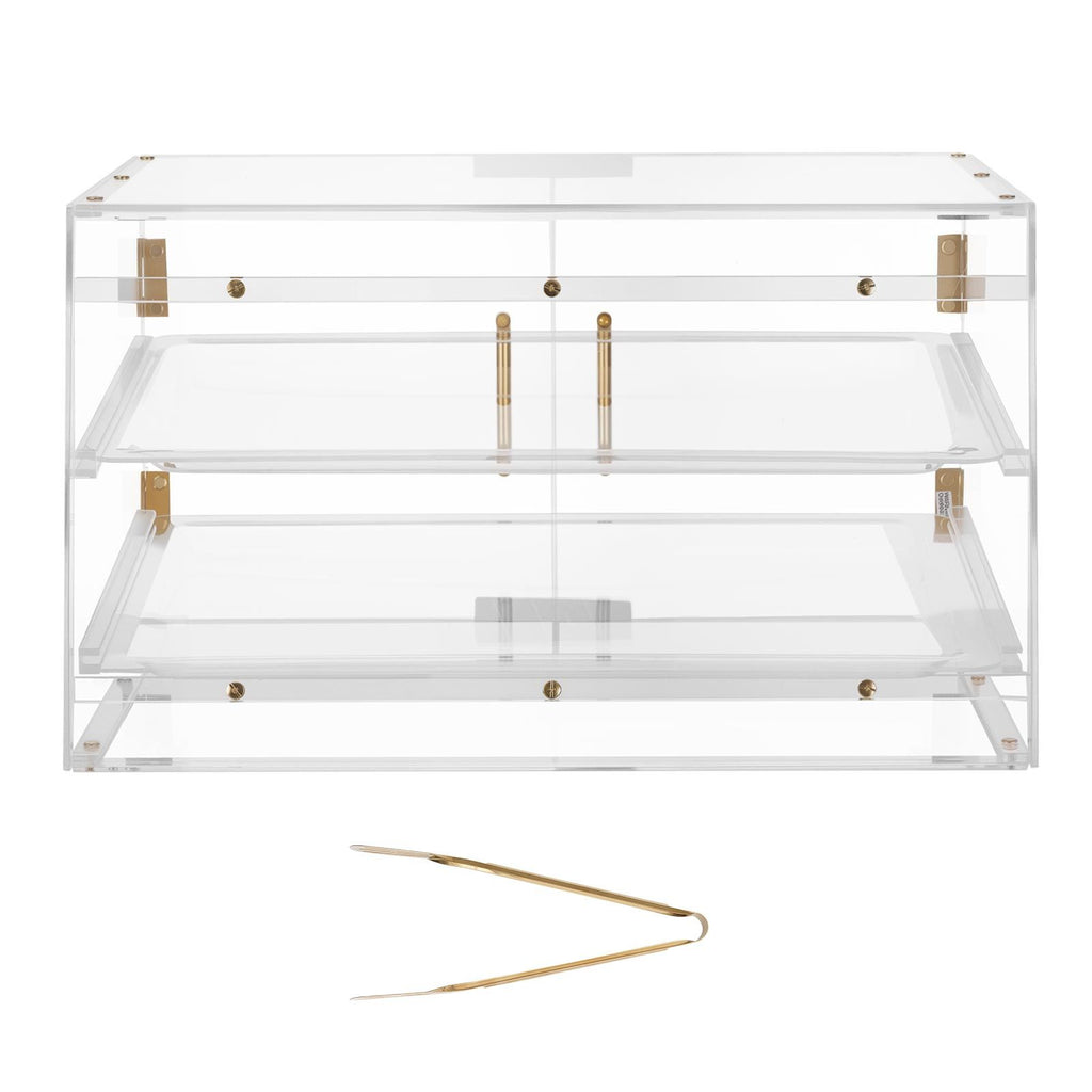 Bakery Display Case, 2-Tier Commercial Countertop Pastry Display Case, Clear Acrylic Bread Box for Kitchen, Party Cake Cabinet with Magnetic Rear Door for Cookie Dessert Donut, 20.7"x15.7"x12"