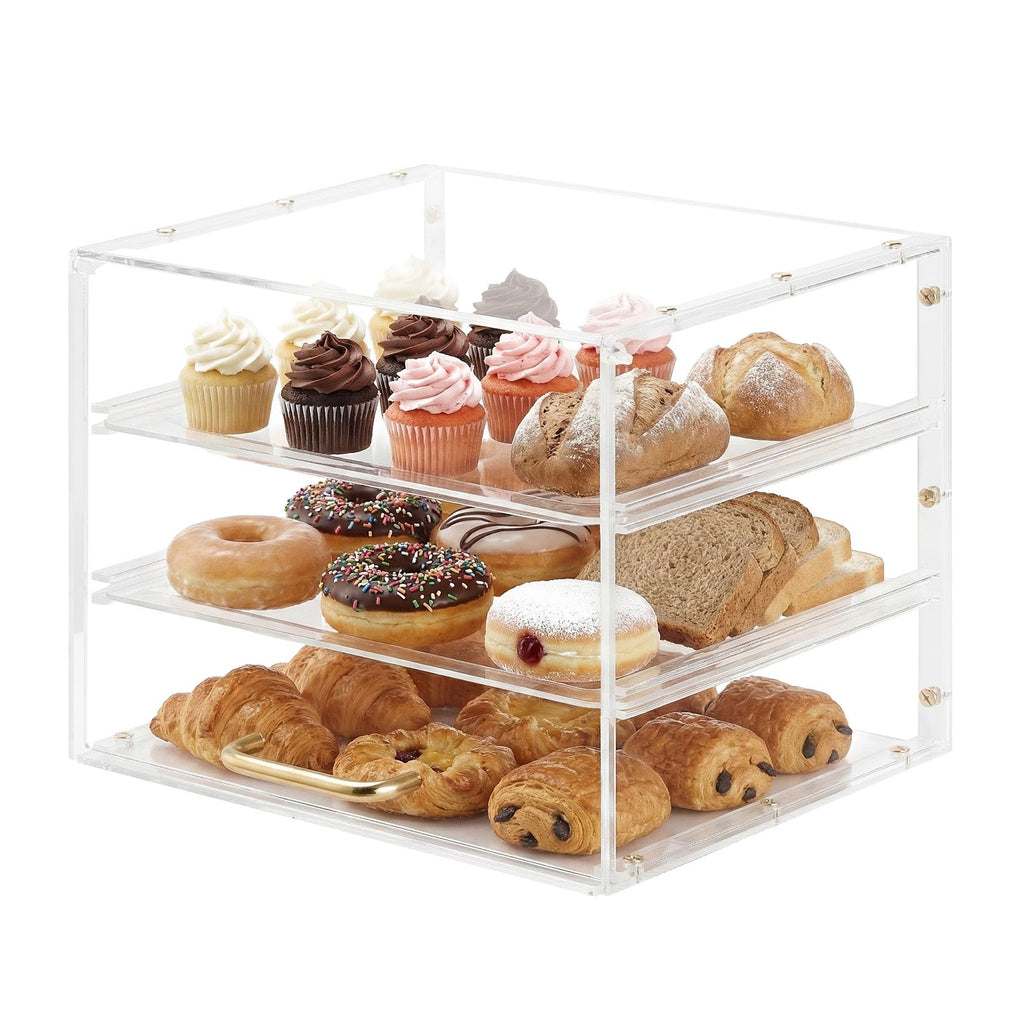 Bakery Display Case, 3-Tier Commercial Countertop Pastry Display Case, Clear Acrylic Bread Box for Kitchen, Party Cake Cabinet with Flip-Up Door for Cookie Dessert Donut, 13" x 10.2" x 10.2"