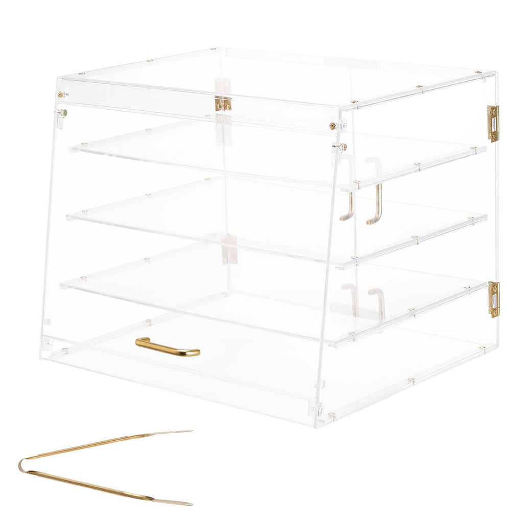 Bakery Display Case, 4-Tier Commercial Countertop Pastry Display Case, Clear Acrylic Bread Box for Kitchen, Party Cake Cabinet with Magnetic Rear Door for Cookie Dessert Donut, 20.9"x17.1"x16.3"