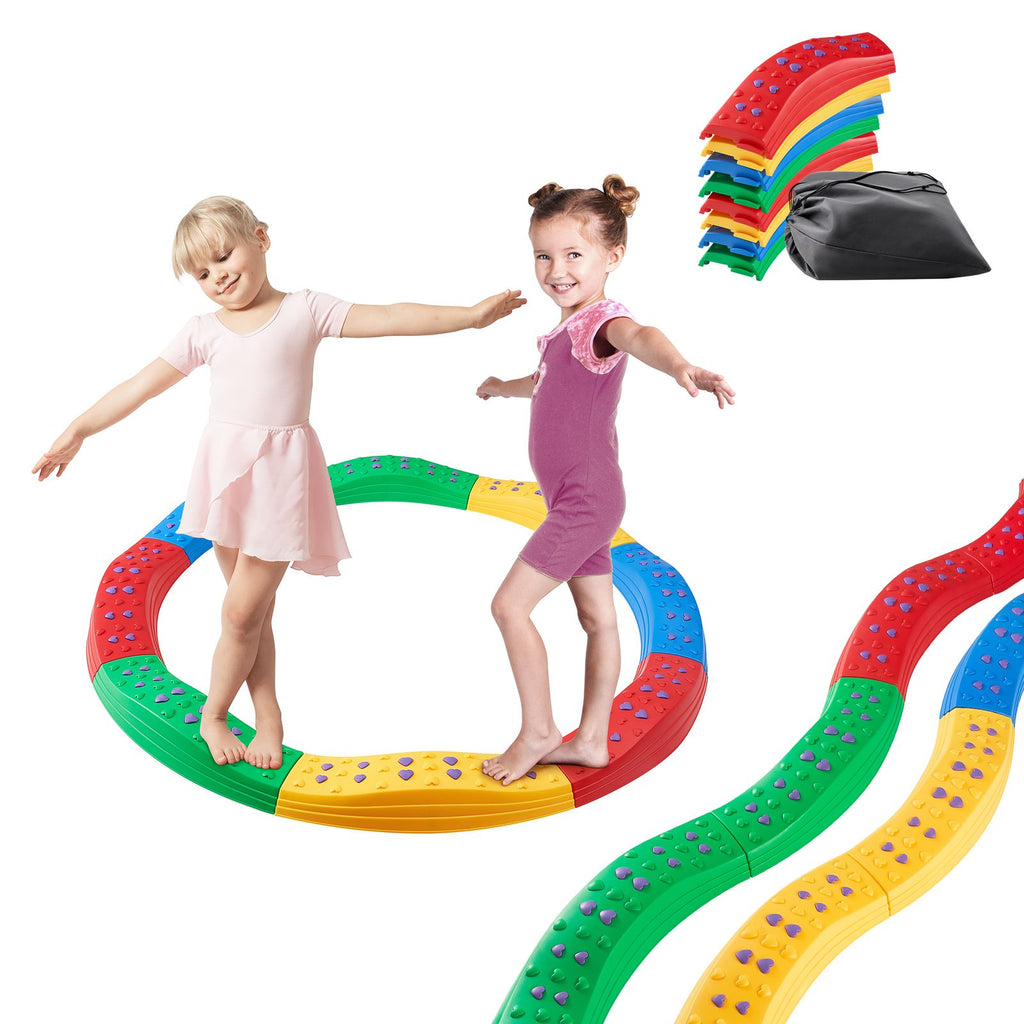 Balance Beam Stepping Stones, 8 PCS Toddler Balance Boards Non-Slip Textured Surface & Rubber Pads, Montessori Toy for Kids 2-6, Build Coordination and Gross Motor Skills, Indoor or Outdoor Play