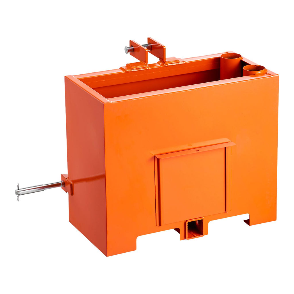 Ballast Box, 3-Point Category 1 Tractor Ballast of 800 lbs Capacity, Standard 2 Inch Hitch Receiver, Heavy-Duty Steel 3.2 ft³ Large Volume Durable Loader Attachment with Sliding Door, Orange