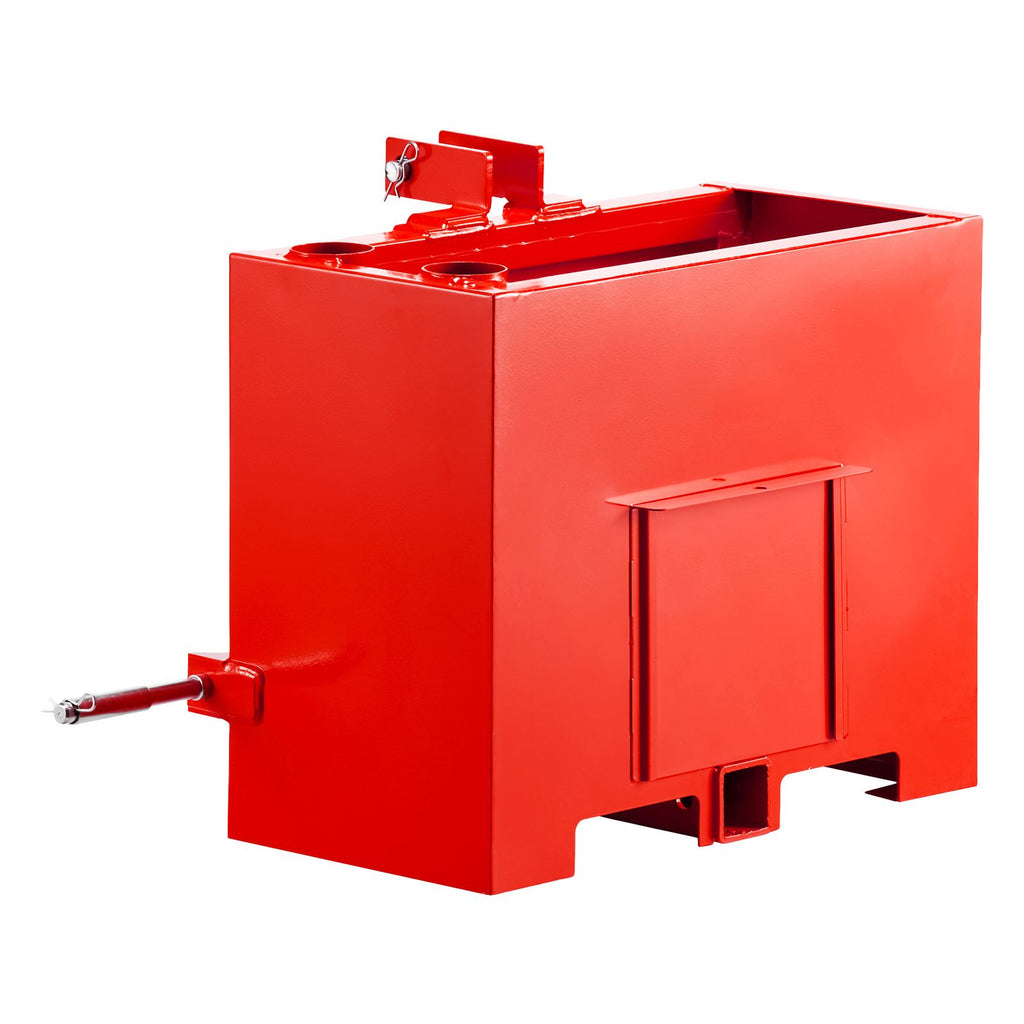 Ballast Box, 3-Point Category 1 Tractor Ballast of 800 lbs Capacity, with Standard 2 Inch Hitch Receiver, Heavy-Duty Steel 3.2 ft³ Large Volume Durable Loader Attachment with Sliding Door, Red