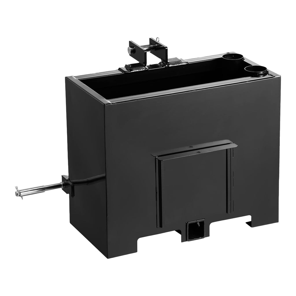 Ballast Box, 3-Point Category 1 Tractor Ballast of 800 lbs Capacity, with Standard 2 Inch Hitch Receiver, Heavy-Duty Steel 3.2 ft³ Large Volume Durable Loader Attachment with Sliding Door, Black