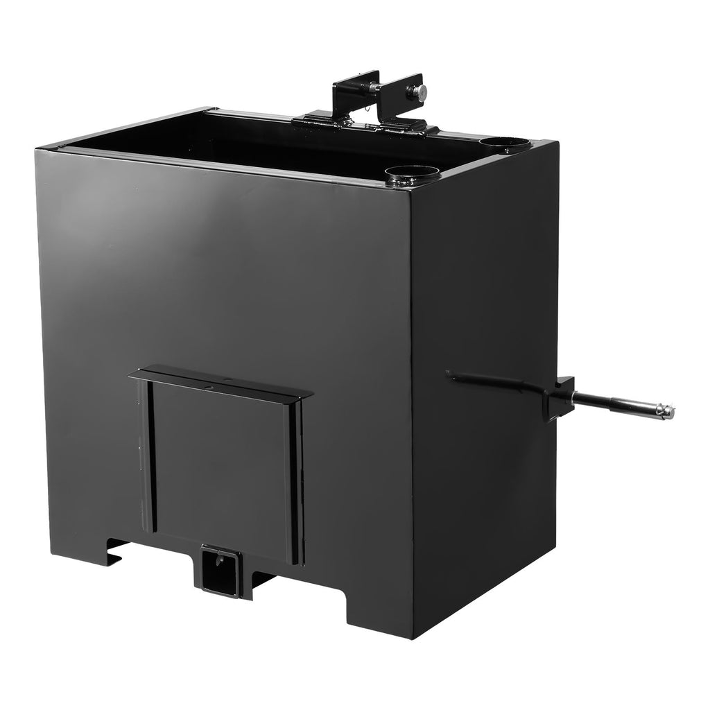 Ballast Box, 3-Point Category 1 Tractor Ballast of 800 lbs Capacity, with Standard 2 Inch Hitch Receiver, Heavy-Duty Steel 5 ft³ Large Volume Durable Loader Attachment with Sliding Door, Black