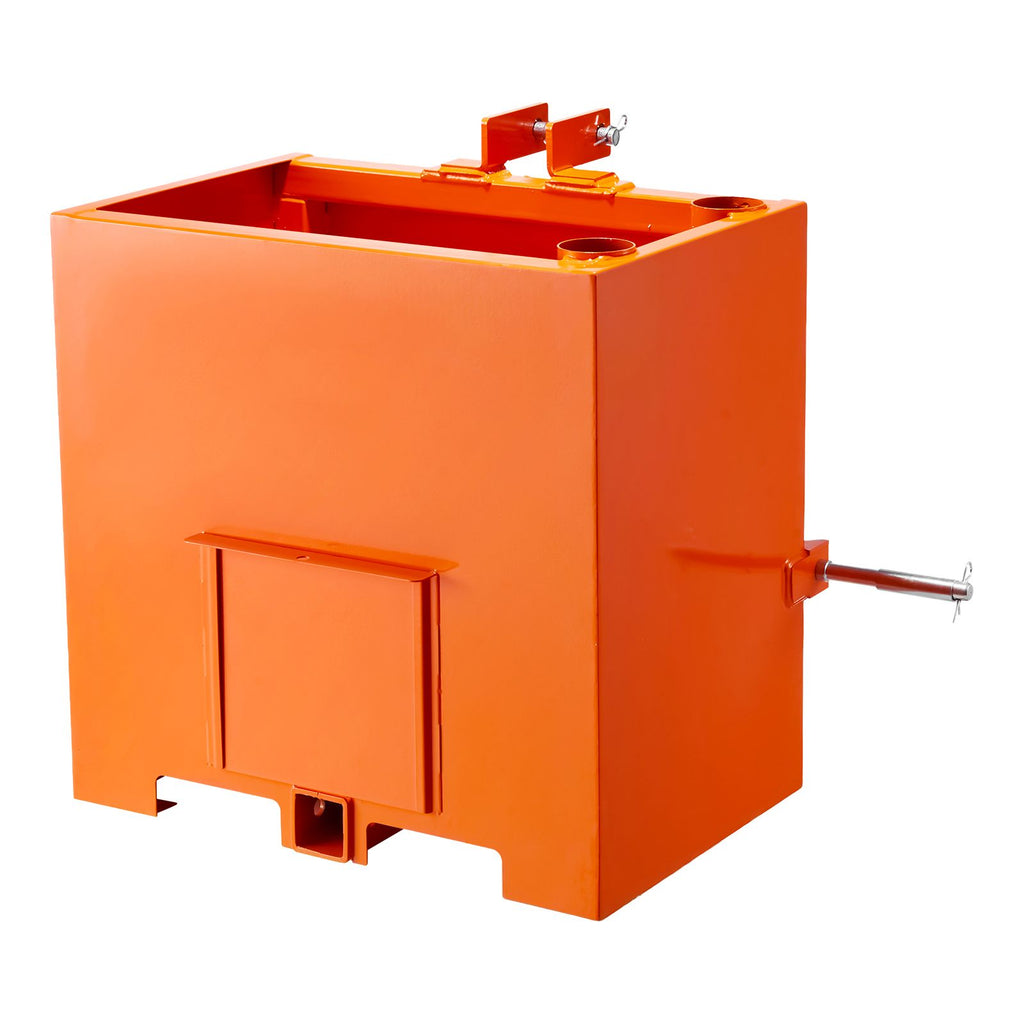 Ballast Box, 3-Point Category 1 Tractor Ballast of 800 lbs Capacity, with Standard 2 Inch Hitch Receiver, Heavy-Duty Steel 5 ft³ Large Volume Durable Loader Attachment with Sliding Door, Orange