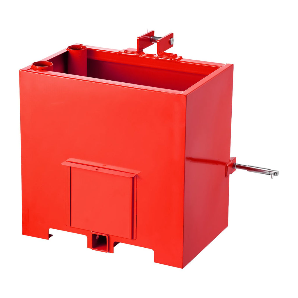 Ballast Box, 3-Point Category 1 Tractor Ballast of 800 lbs Capacity, with Standard 2 Inch Hitch Receiver, Heavy-Duty Steel 5 ft³ Large Volume Durable Loader Attachment with Sliding Door, Red