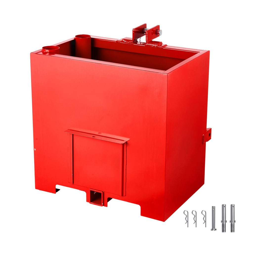 Ballast Box, Corrosion-Proof 3-Point Category 1 Tractor Ballast of 800lbs Load Capacity for 2 in Hitch Receiver, Heavy-Duty Thickened Steel 5ft³ Volume, Loader Attachment with Sliding Door, Red