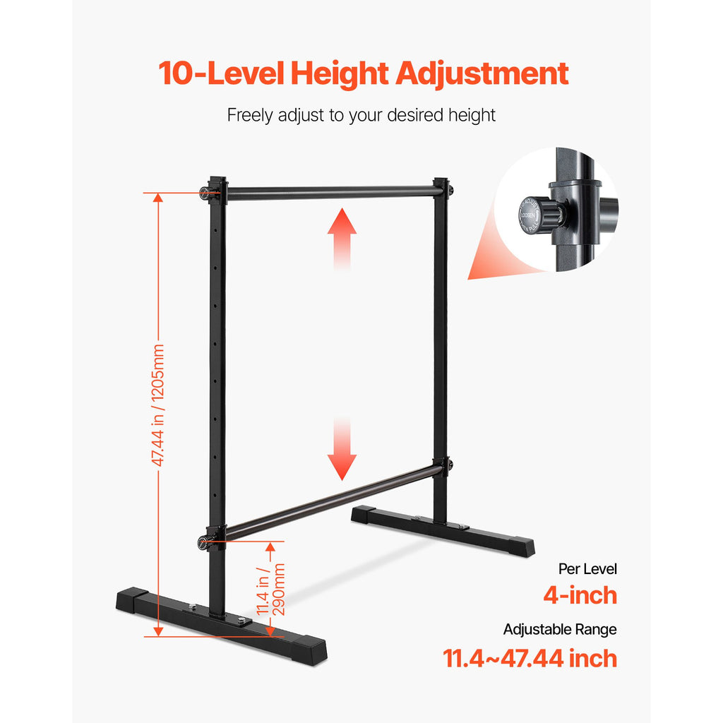 Ballet Barre, 4 Ft Double Barre Bar for Home, Freestanding Portable Ballet Stretching Dance Bars, Height Adjustable Anti-Wobble Fitness Studio Equipment, for Pilates Balance Workout