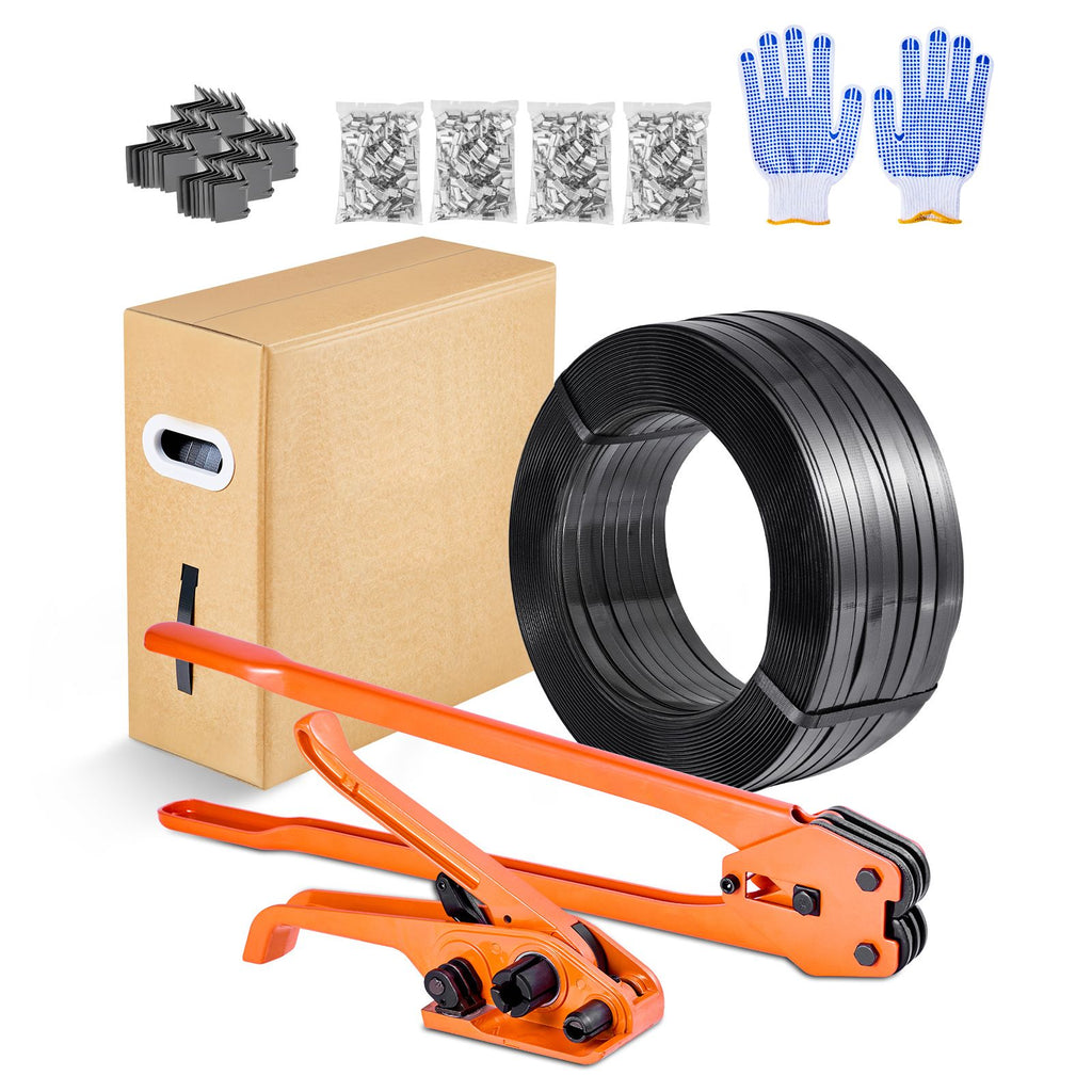 Banding Strapping Kit, Heavy Duty Banding Sealer Tool with 2000 ft PET Band, 600 Metal Seals, 200 Corner Protectors, Plastic Pallet Packaging Strapping Kit for Warehouse, Transportation, Home