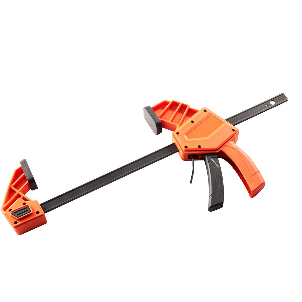 Bar Clamps for Woodworking, 2-Pack 12 inch One-Handed Clamp/Spreader, Quick-Grip F-Clamp with 340 lbs Load Limit, Premium Plastic and Carbon Steel, for Woodworking Metal working, Orange + Black