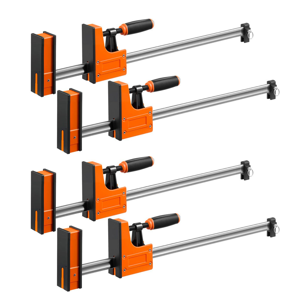 Bar Clamps for Woodworking, 4-Pack, 24" Opening F Clamps, 1500 lbs Load Limit, Clamp/Spreader 2 Modes, Soft Rubber Pads, Ergonomic Handle, Carbon Steel Bar, for Wood Working and Metal Working