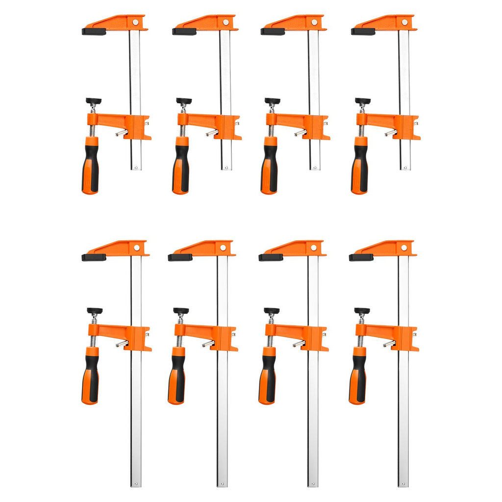 Bar Clamps for Woodworking, 8-Pack, 6" and 12" F Clamps, 600 lbs Load Limit, with Plastic Pad and Self-Locking Design, Malleable Iron and Carbon Steel, for Wood Working and Metal Working