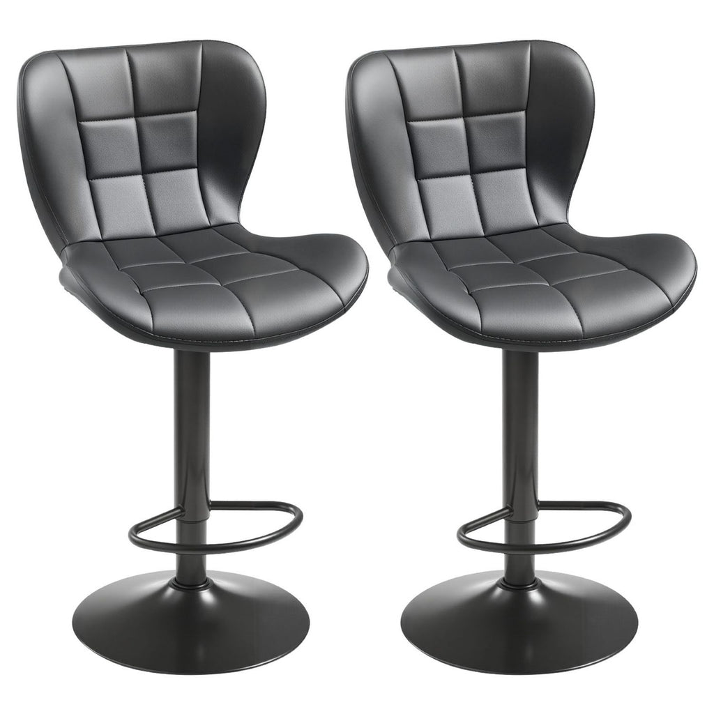 Bar Stool Set of 2, Modern PU Leather Counter Height Stools, Swivel Kitchen Barstool with Back and Footrest, Height Adjustable Armless Bar Chair, Island Barstools for Kitchen, Dining Room, Black