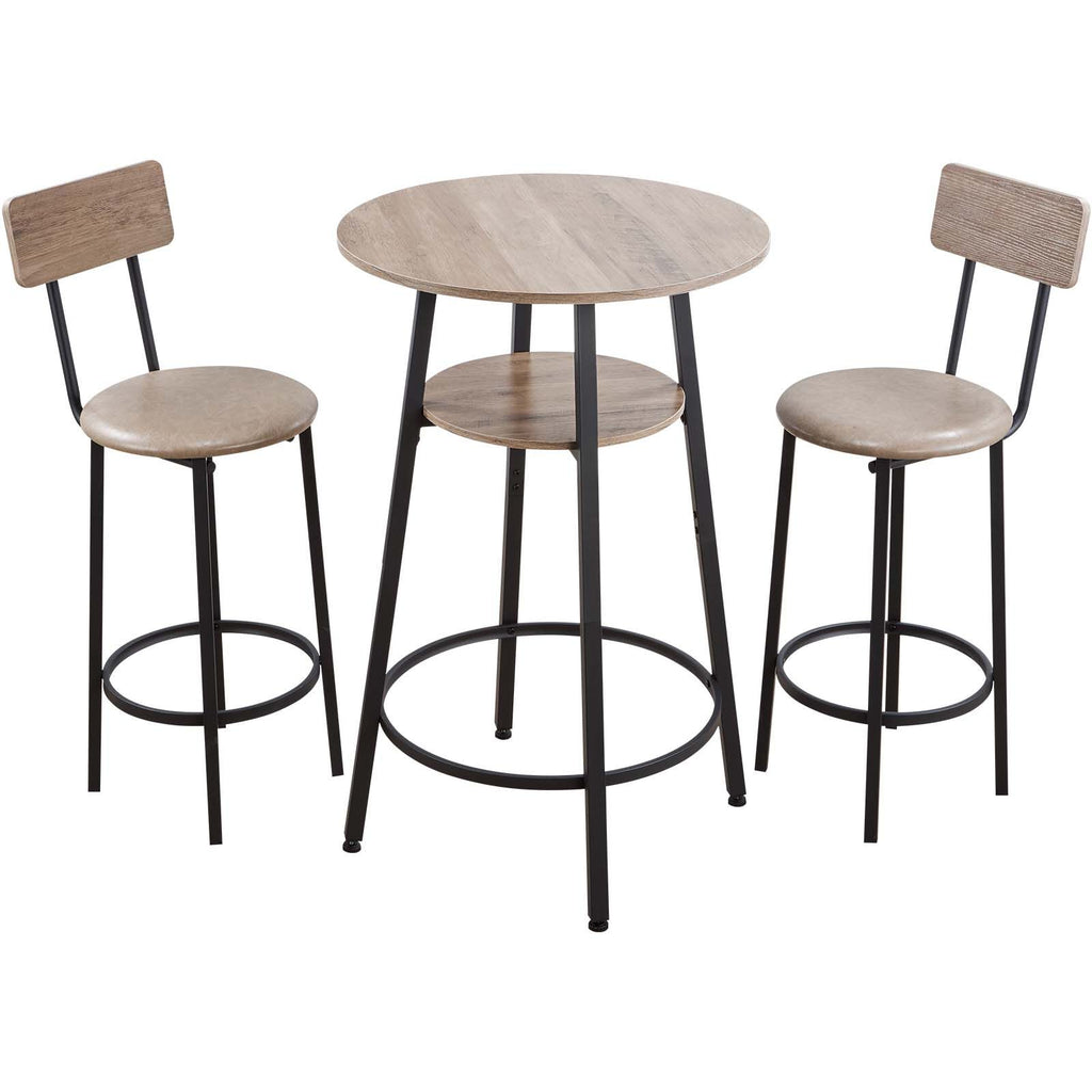 Bar Table, 3PCS 23.5″ Bars Tables Set, Bar Tables and Chair Set with Rounded Corner Design, Round Pub Table with Two Stools for Office Desk, Breakfast Corner, Mini Bars, Light Gray, Black