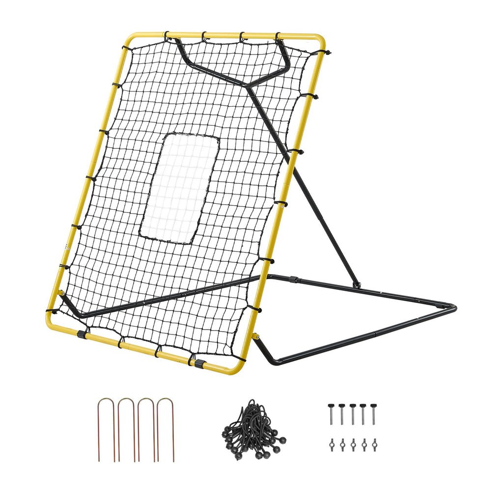 Baseball Softball Rebounder Net 4 x 4.5 ft Pitch Back Trainer Target, 4 Adjustable Angles with Strike Zone, Steel Frame, Bounce Back Net for Pitching & Fielding Training, Return Practice