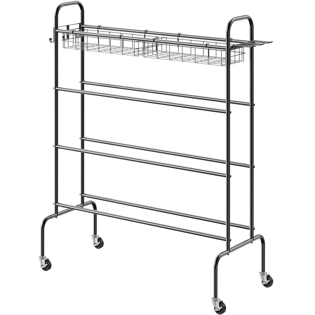 Basketball Rack, 4-Layers Rolling Basketball Shooting Training Stand, Sports Equipment Storage Organizer with Wheels, Hooks and Baskets, Garage Ball Storage Holder for Football Soccer Volleyball