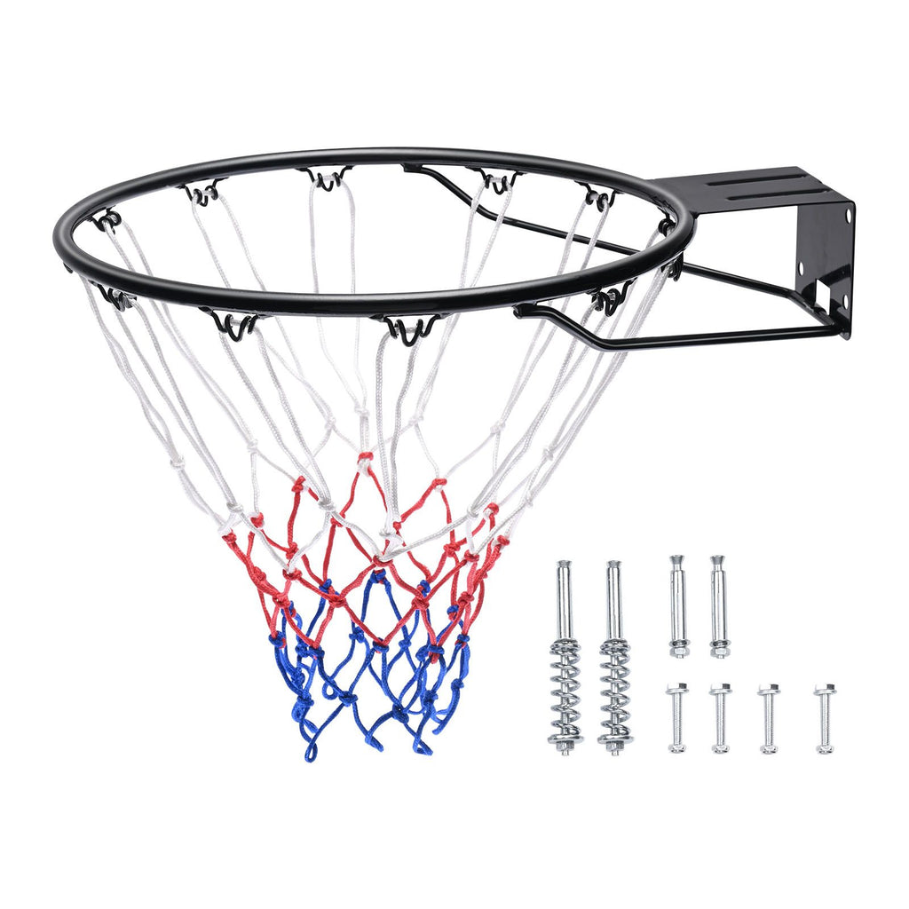 Basketball Rim, Wall Door Mounted Basketball Hoop, Heavy Duty Q235 Basketball Flex Rim Goal Replacement with Net and Double Spring, Standard 18" Indoor Outdoor Hanging Hoop for Kids Adults
