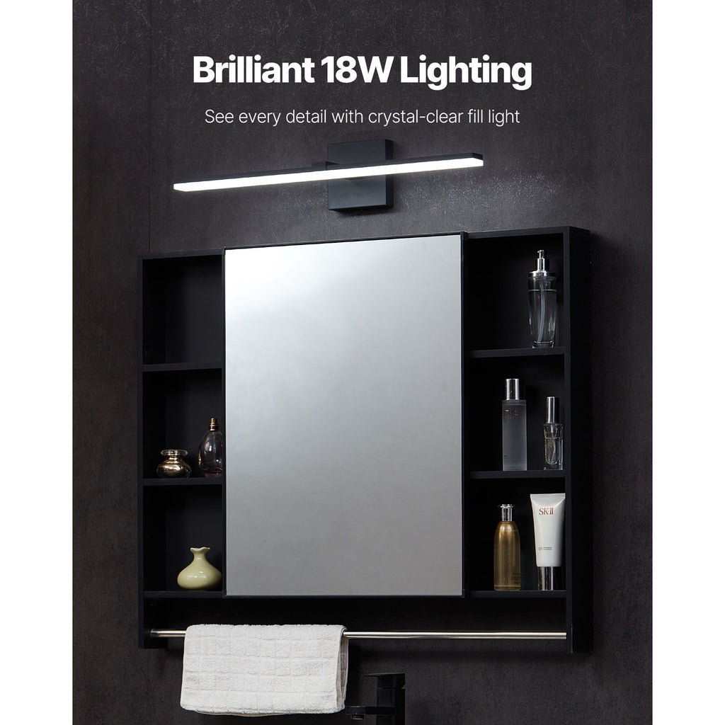 Bathroom Vanity Light Bar, 24.02-Inch, LED Modern Light Fixture Over Mirror, with 360° Rotatable, IP44 Waterproof, 18W, 6000K, Wall Lighting for Bathroom, Living Room, Bedroom, Hallway, Black image 2