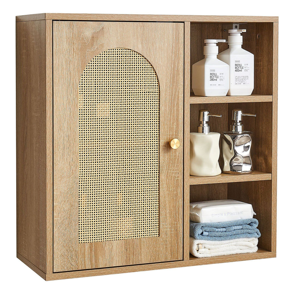Bathroom Wall Cabinet, Door and Adjustable Shelf with 5 Height Levels, Over the Toilet Storage Medicine Cabinet Wall Mounted, Hanging Organizer with Shelves for Laundry Room Kitchen Restroom
