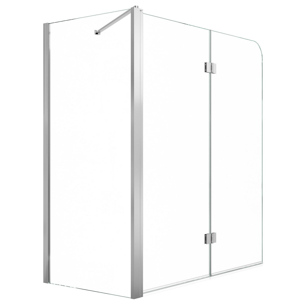 Bathtub Shower Door 27.5"/47"W x 55"H Semi-Frameless Bi-Fold Tub Door, 1/4" Clear Tempered Glass, Easy-Clean Nano Coating, 180° Folding, 1 Fixed and 2 Foldable Panels, for Bathroom Tub, Silver