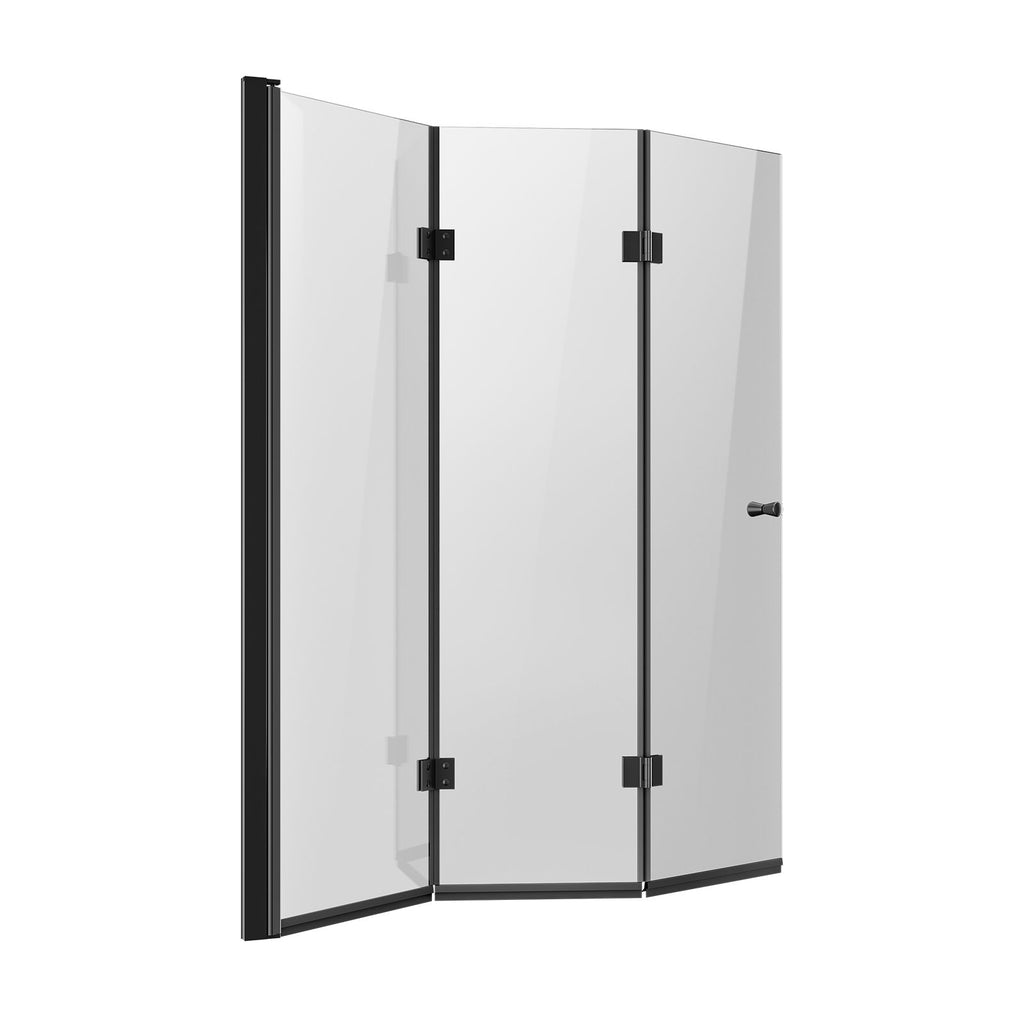 Bathtub Shower Door, 51 in. W x 56 in. H, Frameless Foldable Hinged Shower Door, Tri-Fold Shower Glass Door with 1/4 in Tempered Glass Door, 180°Rotating and Folding Design, for Bathtub, Black