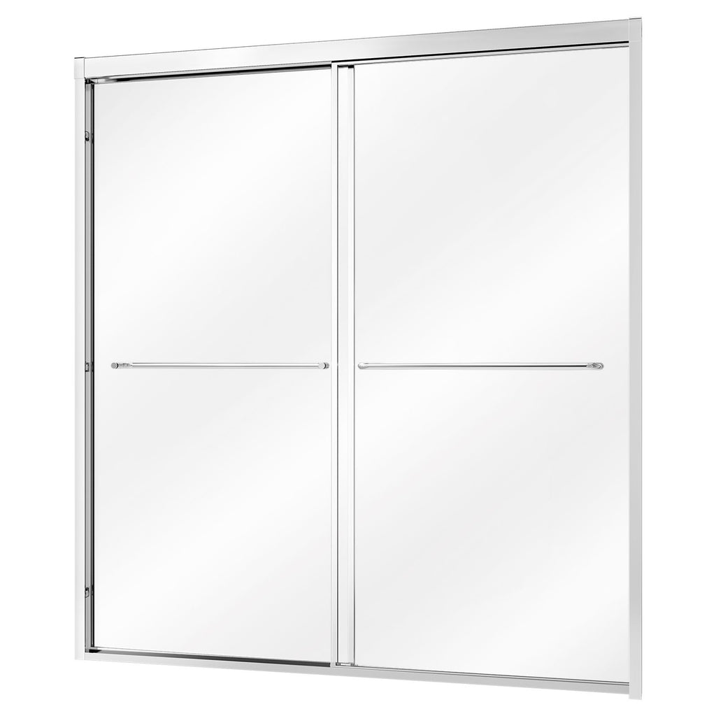 Bathtub Shower Door 60" W x 60" H Semi-Frameless Bypass Sliding Doors, 1/4" Clear Tempered Glass, Aluminum Slim Frame, Double Sliding Tub Shower Doors with 2 Stainless Steel Handles, Silver