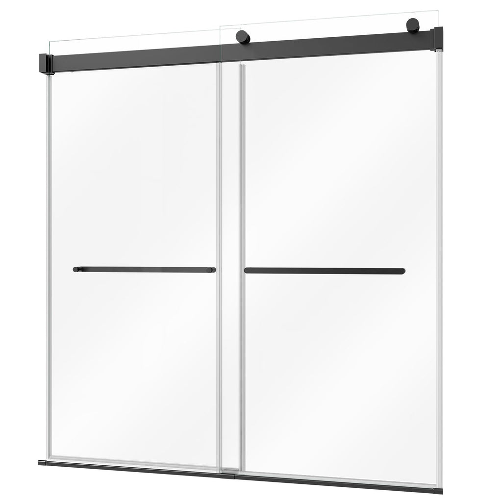 Bathtub Shower Door 60"W x 60"H Frameless Bypass Sliding Doors Black, 5/16" Clear Tempered Glass, Double Sliding Tub Shower Doors with 2 Stainless Steel Handles, Nano Coating, for Bathroom Tubs