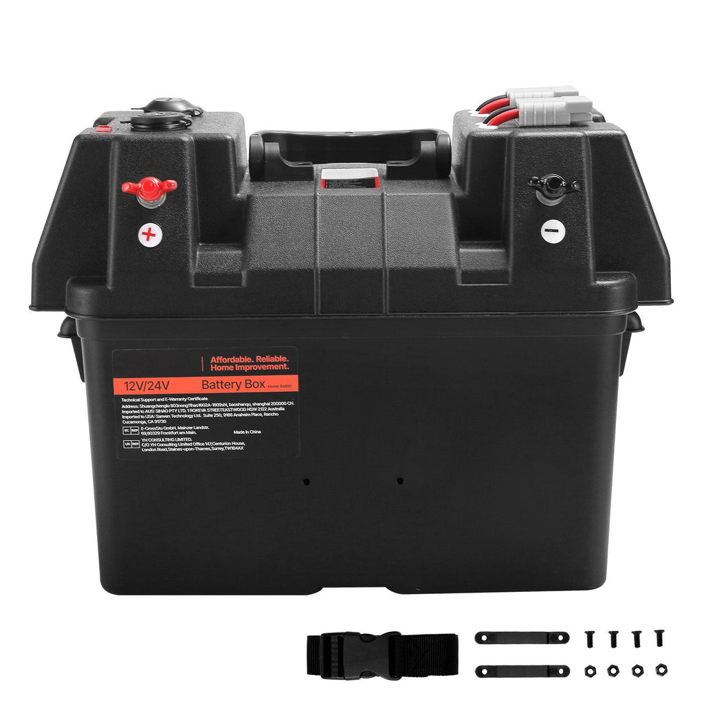 Battery Box, Group 24/31 Trolling Motor Battery Box, 12V/24V Marine Batteries Case with PP Shell and Dual Straps, Smart Batteries Case, Suitable for Trolling Motor, Marine,RV & Solar Panel