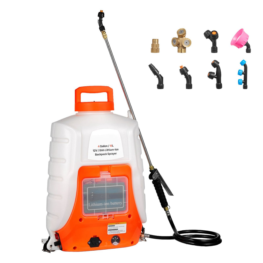 Battery Powered Backpack Sprayer, 4 Gallons Electric Lawn Sprayer with 8 Nozzles & 2 Telescopic Wands, 90PSI Adjustable Pressure, 4-6 Hour Runtime, Yard Sprayers for Lawn and Garden