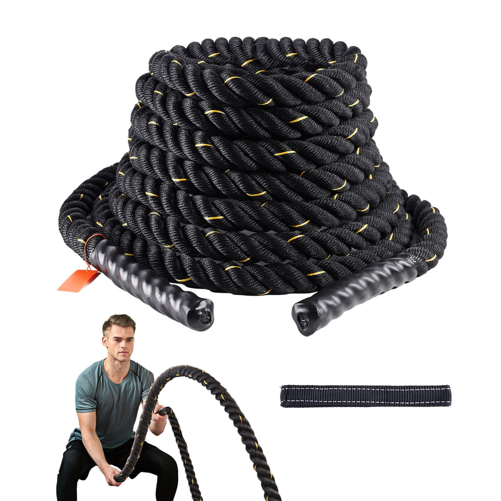 Battle Rope, 1.5 Inch Diameter 30Ft Length Polyester Exercise Rope, Battle Exercise Equipment, Heavy Weighted Rope for Home Gym Body Workout Core Strength Training Muscle Building Fitness