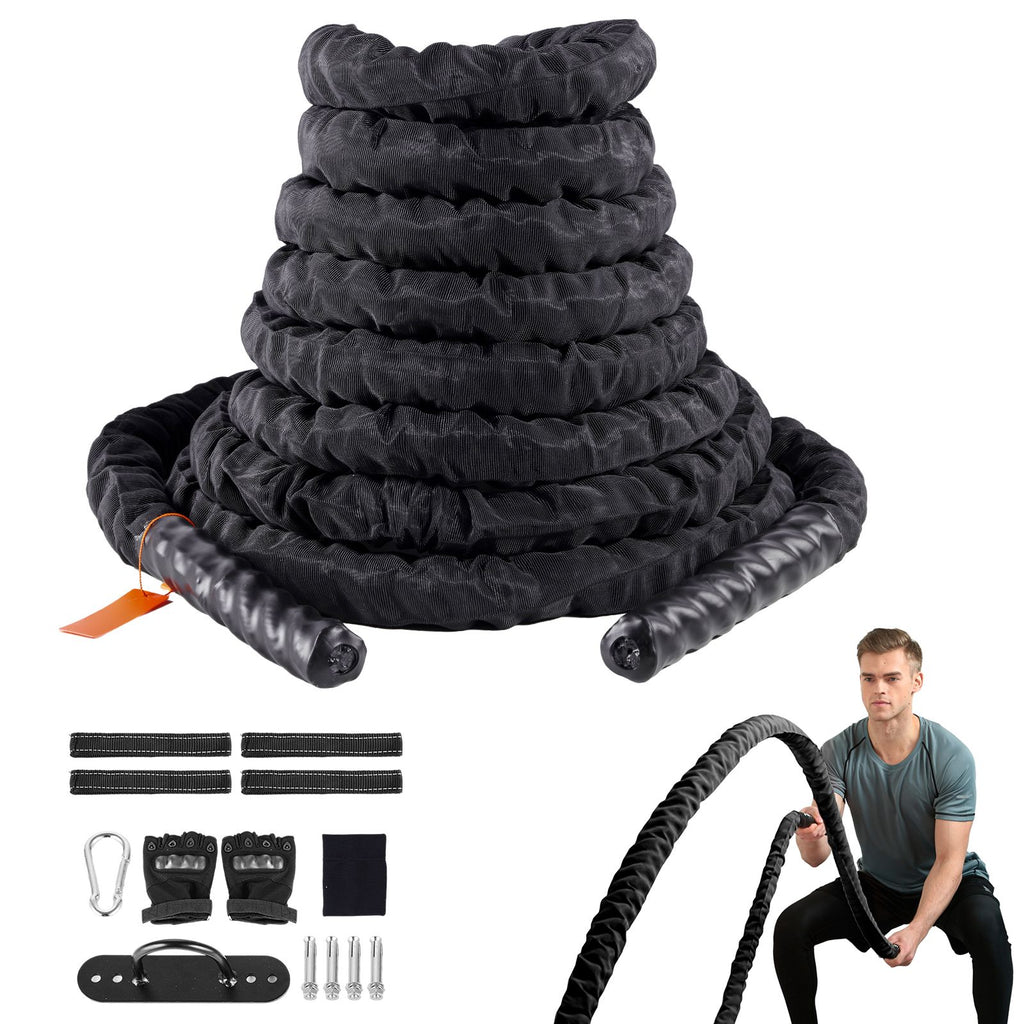 Battle Rope, 1.5 Inch Diameter 40Ft Length Polyester Exercise Rope, Battle Exercise Equipment with Protective Sleeve & Anchor, Heavy Weighted Rope for Home Gym Workout Core Strength Training
